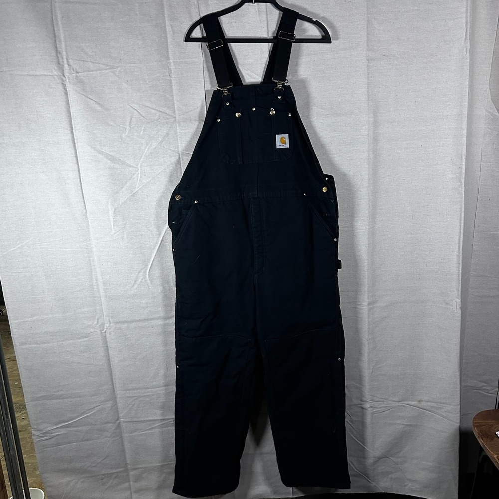 Carhartt Mens Quilt Lined Duck Bib Overalls Black R02 BLK Workwear‎ 40x30